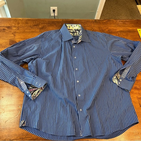 Visconti men’s blue stripe button down with colorful accents size XL - Picture 1 of 11